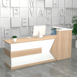 Simple Modern Cashier Counter Table - Maoters - White + Maple
