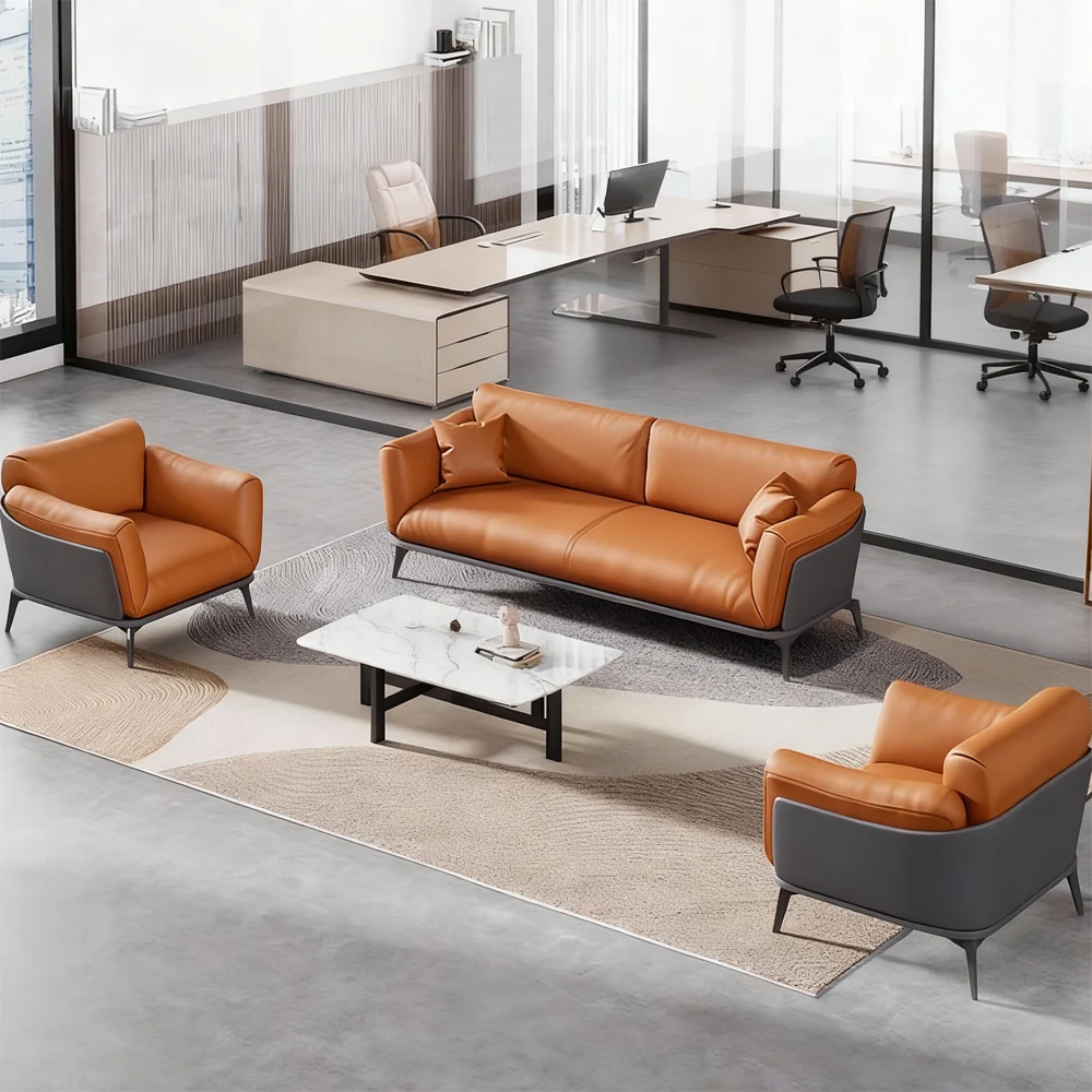 Small Business Office Sofa - Orange, Two Seater Small Business Office Sofa - Orange, Two Seater