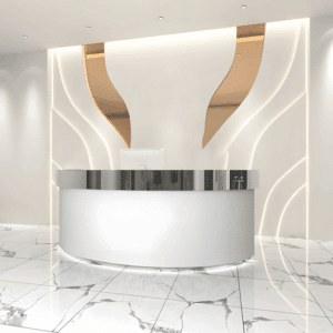 Stainless Semi Circular Reception Desk - L120 x W60 x H100 CM
