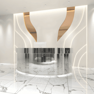Stainless Semi Circular Reception Desk - L180 x W60 x H100 CM