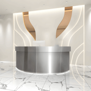 Stainless Semi Circular Reception Desk - L100 x W60 x H100 CM