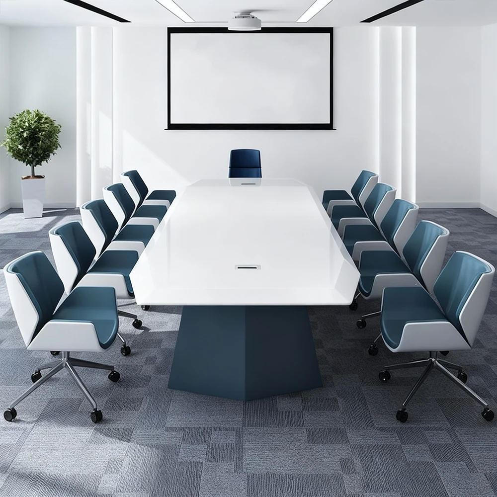 Stylish Large White Painted Conference and Multi-Person Office Desk