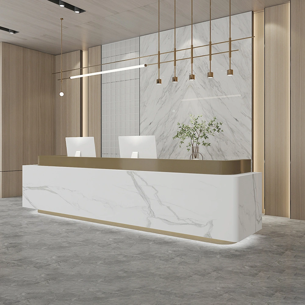 S白色大理石纹+纯色浅咖 Baked Paint Reception Counter - Maoters