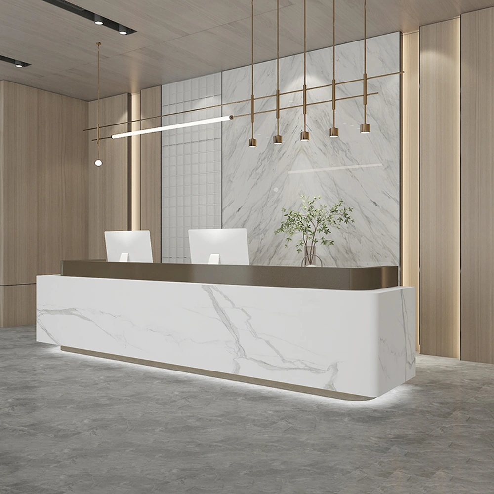 S白色大理石纹+纯色深咖 Baked Paint Reception Counter - Maoters