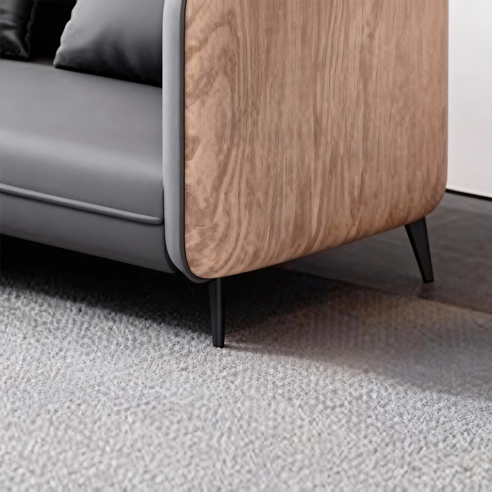 Gray Wood Grain Leather Sofa - Modern Business Reception Gray Wood Grain Leather Sofa - Modern Business Reception