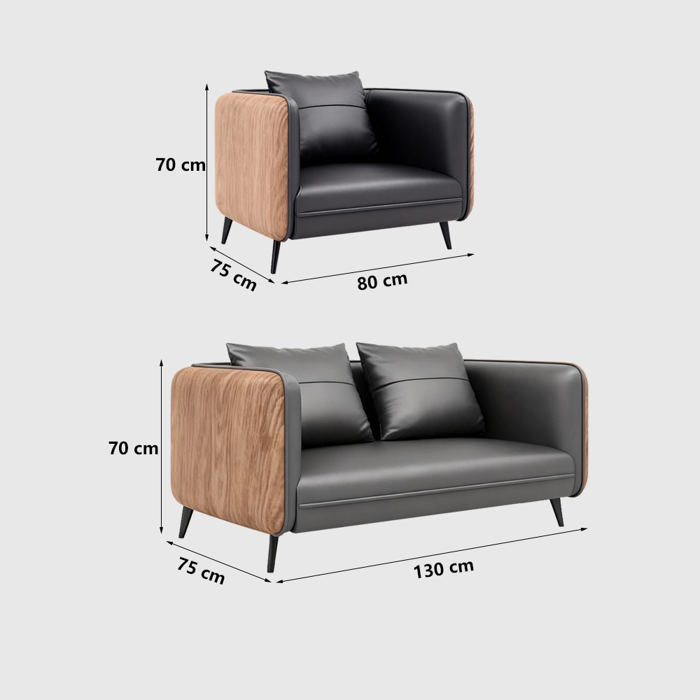 Gray Wood Grain Leather Sofa - Modern Business Reception Gray Wood Grain Leather Sofa - Modern Business Reception