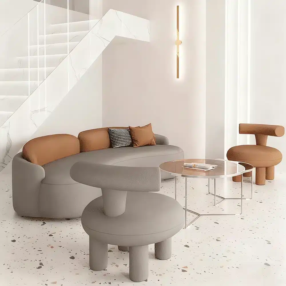 Nordic Patchwork Curved Two Seater Sofa Chair