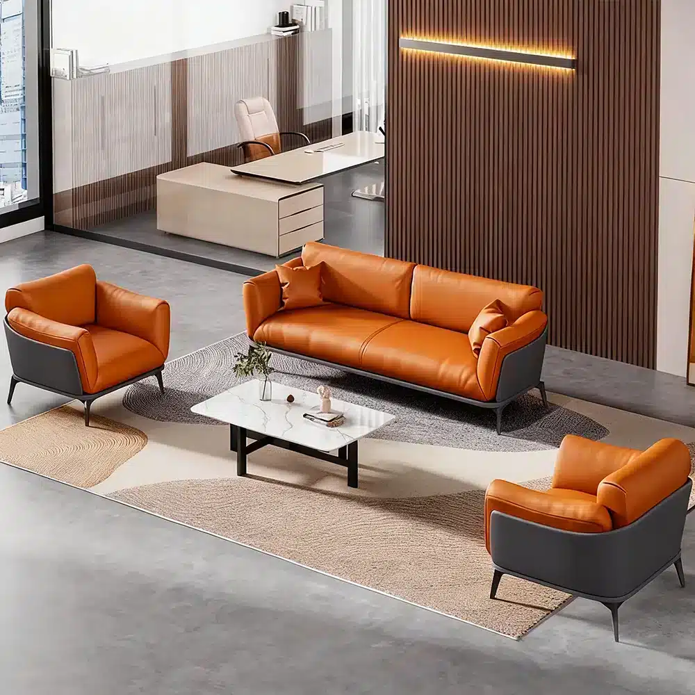 Small Business Office Sofa - Orange, Two Seater Small Business Office Sofa - Orange, Two Seater