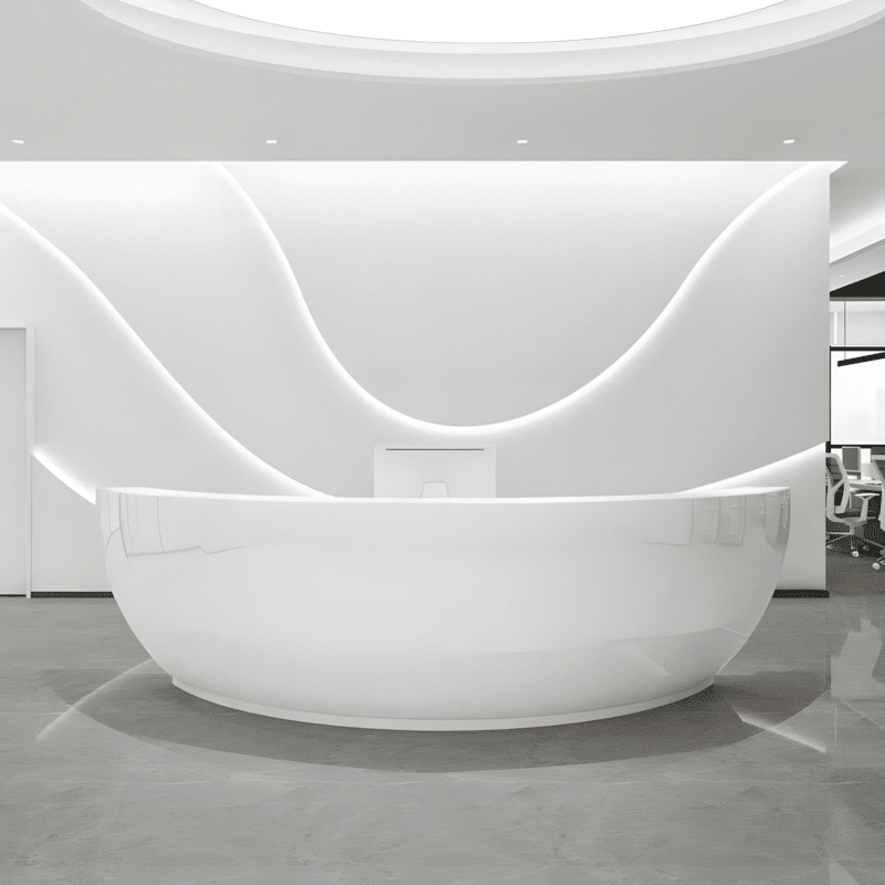 Modern Fiberglass Reception Desk - Curved Counter for Office