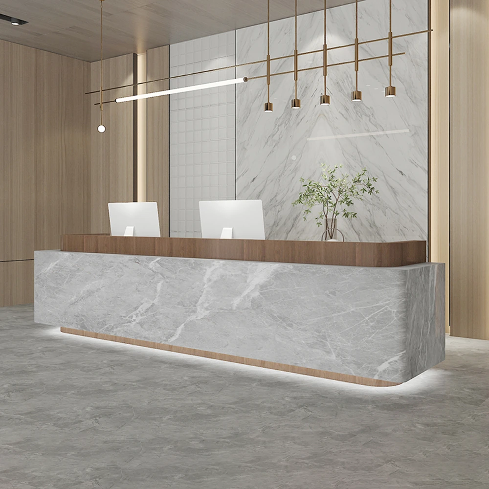 灰色大理石纹+深咖木纹 Baked Paint Reception Counter - Maoters