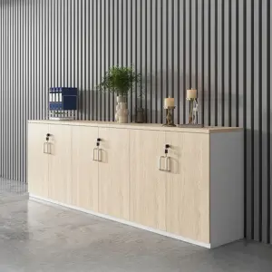 Wooden Room Divider Cabinet: Low Office Storage with Shelves & Organizer Drawers