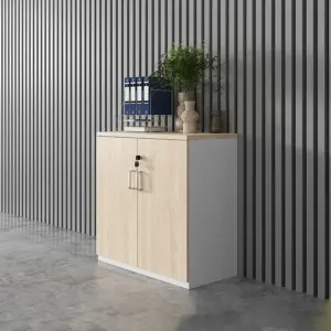 Wooden Room Divider Cabinet: Low Office Storage with Shelves & Organizer Drawers