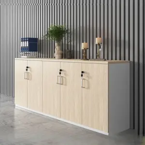 Wooden Room Divider Cabinet: Low Office Storage with Shelves & Organizer Drawers