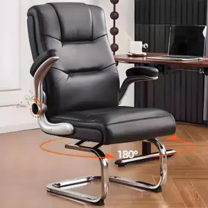Ergonomic Swivel Chair with Knee-tilt Mechanism & Leather Seat for Home Office Study