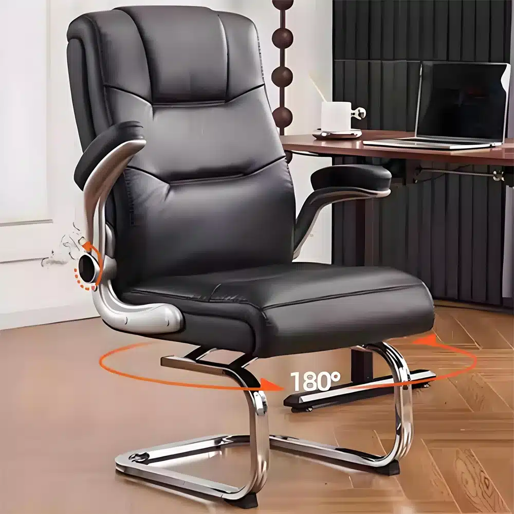 Ergonomic Swivel Chair with Knee-tilt Mechanism & Leather Seat for Home Office Study