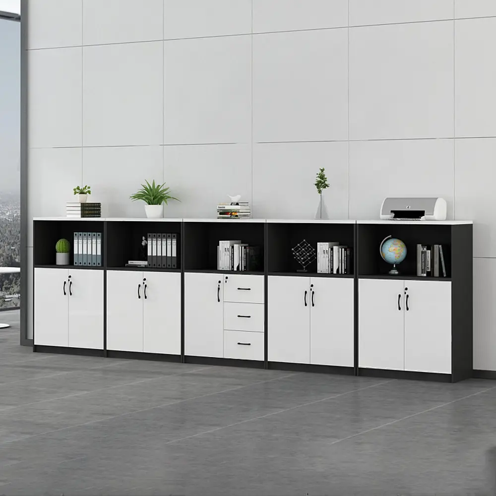 Office Room Divider with Storage - Wood Partition Cabinet with Locking File Drawers