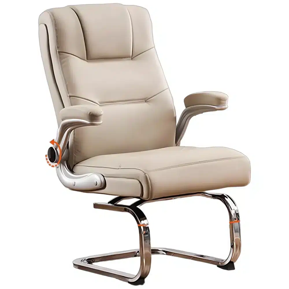 Ergonomic Swivel Chair with Knee-tilt Mechanism & Leather Seat for Home Office Study