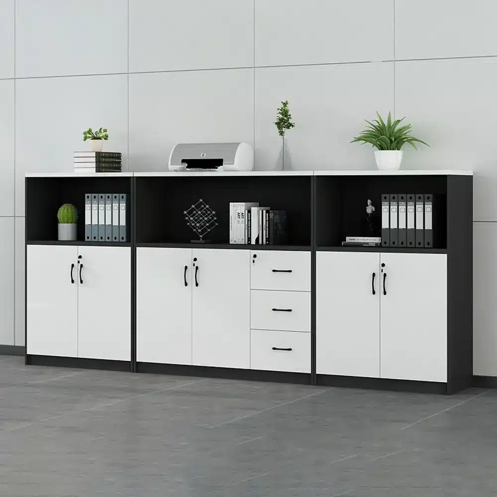 未标题-4 Office Room Divider with Storage - Wood Partition Cabinet with Locking File Drawers