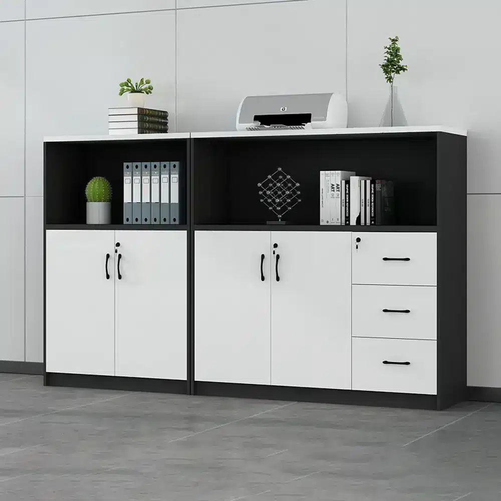 未标题-6 Office Room Divider with Storage - Wood Partition Cabinet with Locking File Drawers