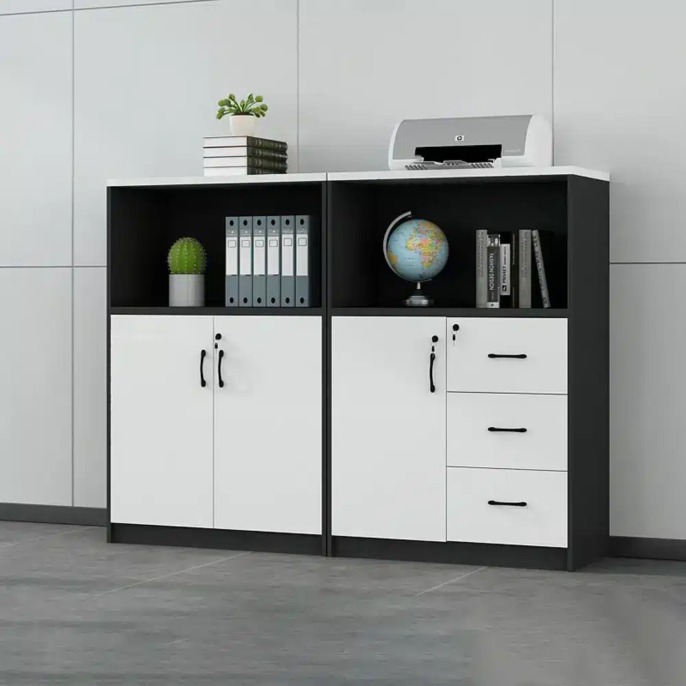 未标题-7 Office Room Divider with Storage - Wood Partition Cabinet with Locking File Drawers