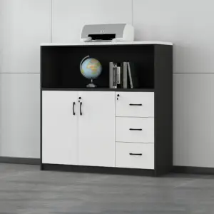 Office Room Divider with Storage - Wood Partition Cabinet with Locking File Drawers