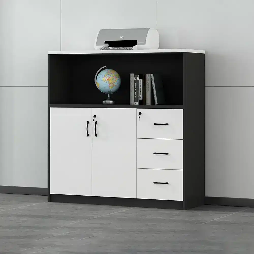 未标题-8 Office Room Divider with Storage - Wood Partition Cabinet with Locking File Drawers