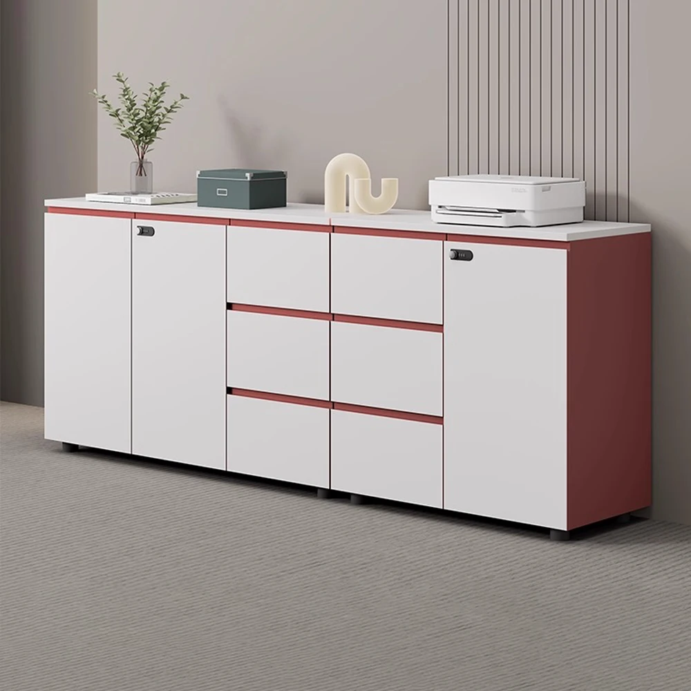 Modern Wood Storage Cabinet-Push Open Drawers, Key Lock, for Office & Study Room