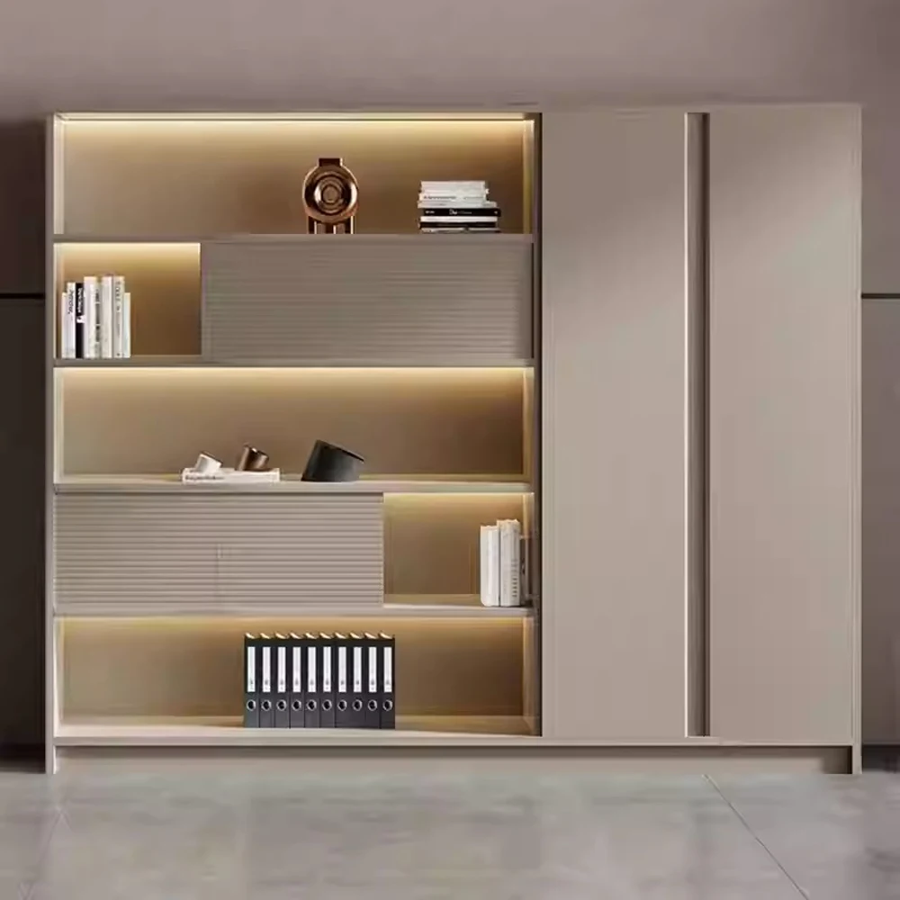 Standing Storage Cabinet for Office - Large Bookcase with Filing & Document Organizer Sections