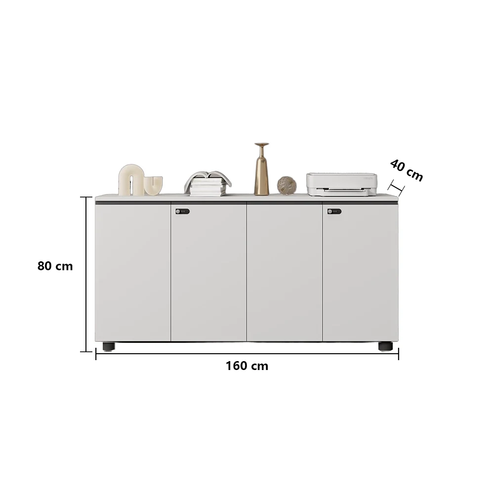 Modern Wood Storage Cabinet-Push Open Drawers, Key Lock, for Office & Study Room