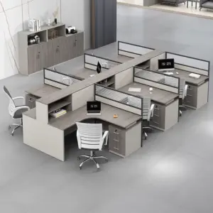 Minimalist Desk with Screen Dividers - Six-person seat L270 x W420 x H120 CM