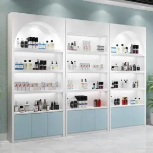 High-Gloss Lacquer Cosmetic Display Counters - L120 X W30 X H220 CM, White ＋ Blue