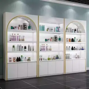 High-Gloss Lacquer Cosmetic Display Counters - L150 X W30 X H220 CM, White gold