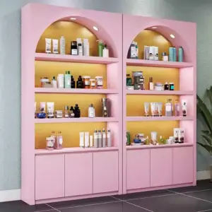 High-Gloss Lacquer Cosmetic Display Counters - L100 X W30 X H220 CM, Pink