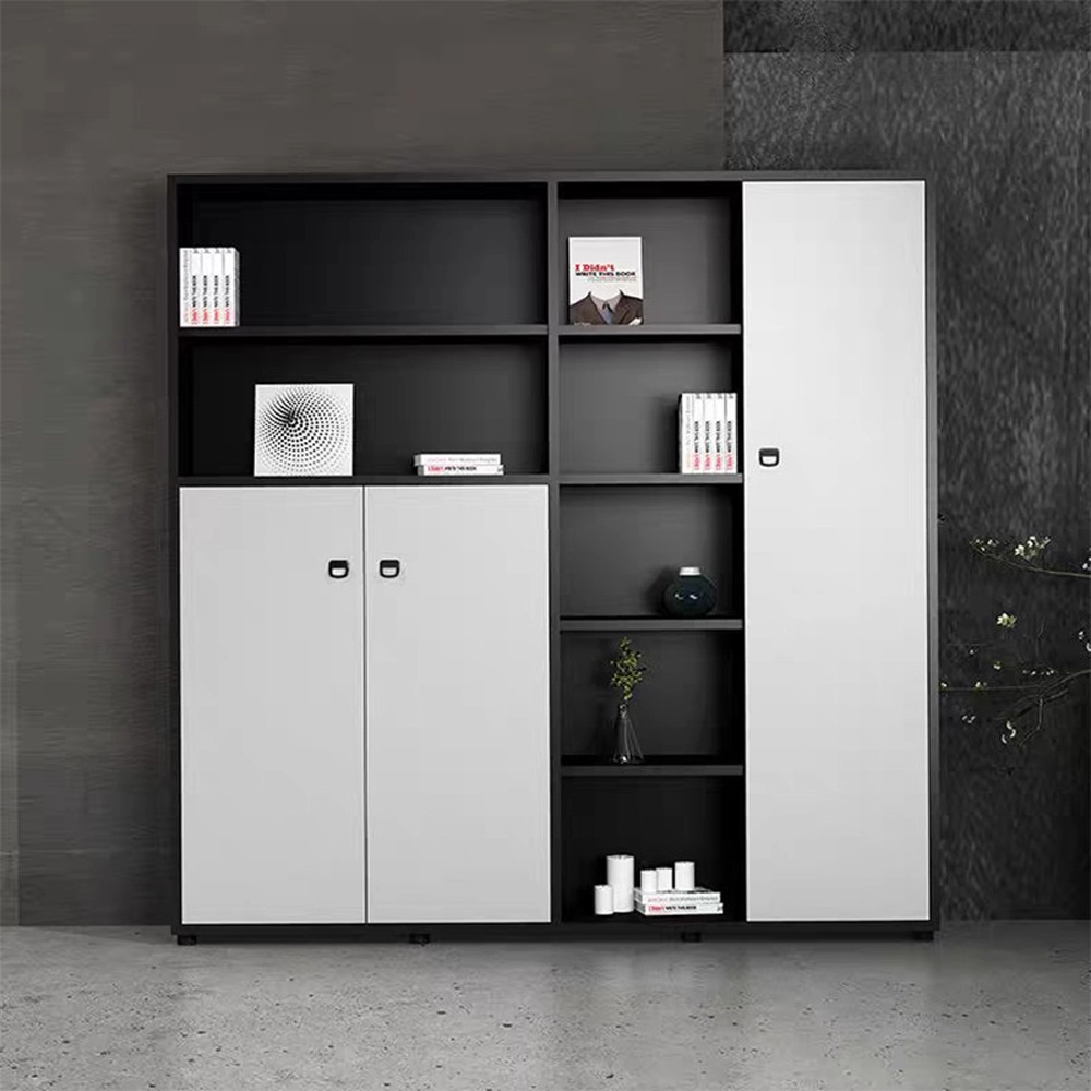 Freestanding Tall Office Cabinet - Executive Bookcase with Integrated File Storage