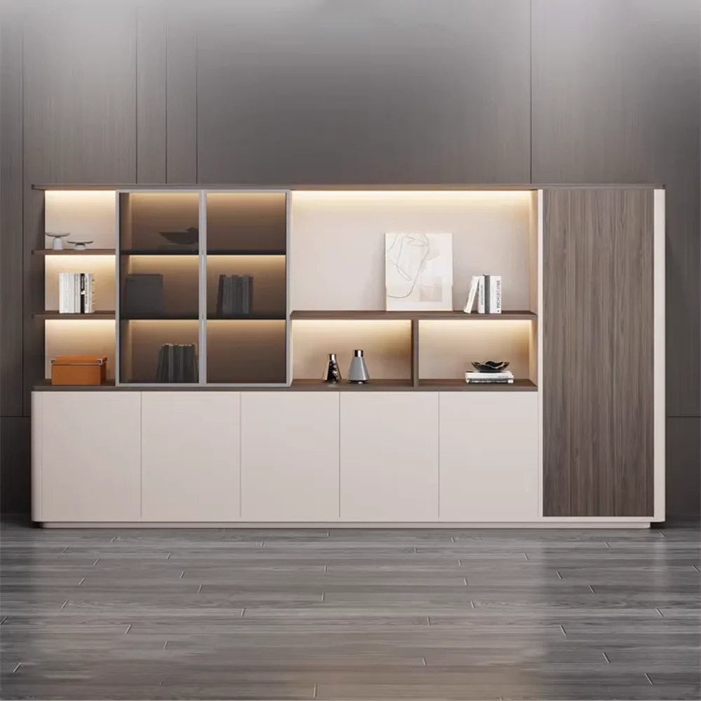 Executive Office Room Divider with Integrated Storage-Bookcase & Filing Cabinet Combo