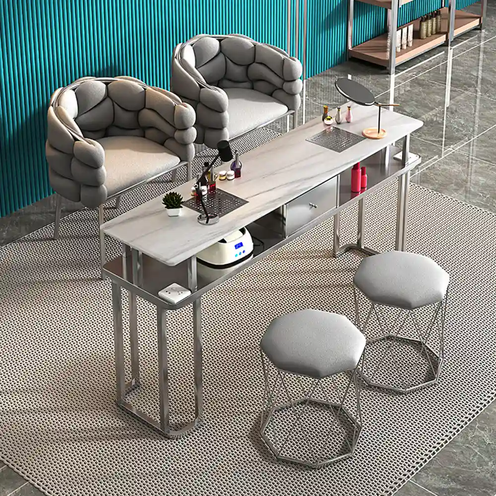 Marble Nail Table with Built-in Dust Collector