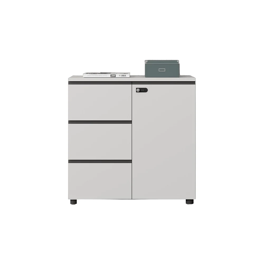 未标题-2 Modern Wood Storage Cabinet-Push Open Drawers, Key Lock, for Office & Study Room