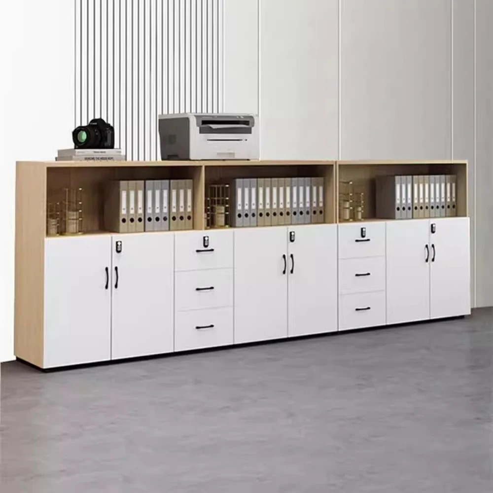 Wooden Storage Cabinet with Lock - Multi-Purpose Office Bookcase & Room Divider