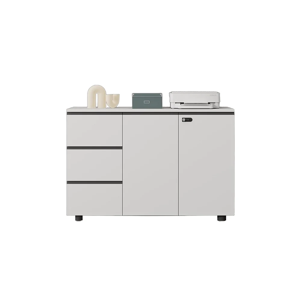 未标题-4 Modern Wood Storage Cabinet-Push Open Drawers, Key Lock, for Office & Study Room